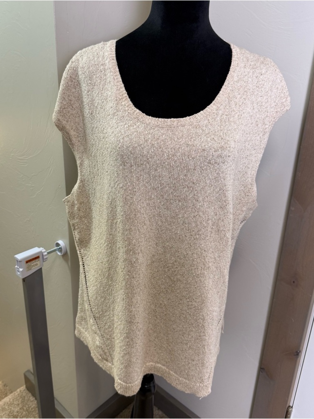 PureJill J. Jill 100% Cotton Cap Sleeve Knit Oatmeal Beige Blouse Scoop Neck Top